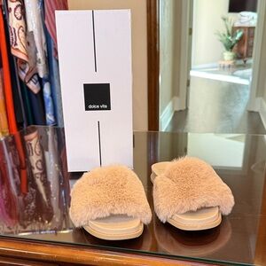 Dolce Vita Tan Plush Fur Slide Sandals